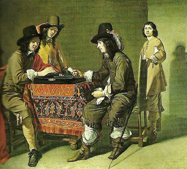 Mathieu le Nain tric-tric players, c. oil painting picture